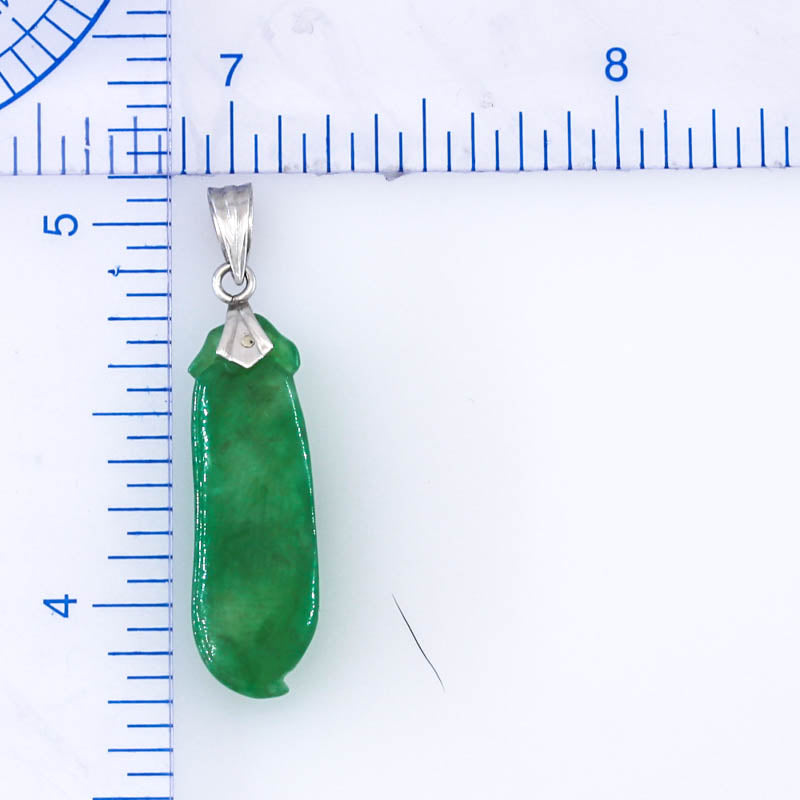 Vintage Green Jadeite Jade Gourd White Gold Pendant | UPC #399754