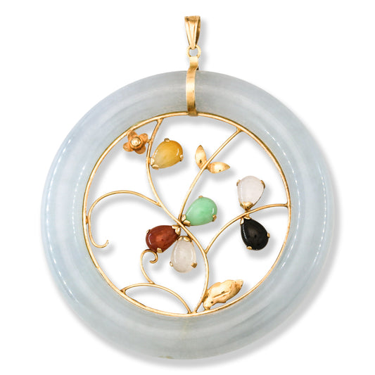 Vintage Ice & Rainbow Jadeite Jade 14K Yellow Gold Pendant UPC #399778