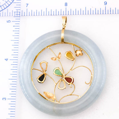 Vintage Ice & Rainbow Jadeite Jade 14K Yellow Gold Pendant UPC #399778