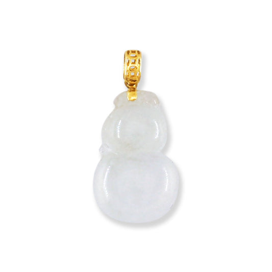 Vinatge Small Ice Jadeite Jade Carved Gourd 18K Yellow Gold Pendant | UPC #399792