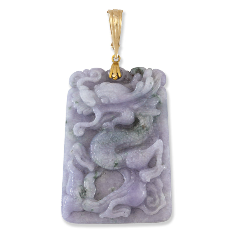 Lavender and Green Jadeite Jade Dragon 14K Yellow Gold Pendant | UPC #401747