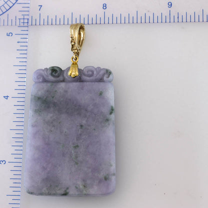 Lavender and Green Jadeite Jade Dragon 14K Yellow Gold Pendant | UPC #401747