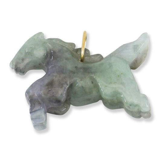 Green Jadeite Jade Horse 14K Yellow Gold Pendant | UPC #403895