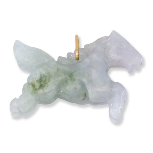 Green Jadeite Jade Horse 14K Yellow Gold Pendant | UPC #403888