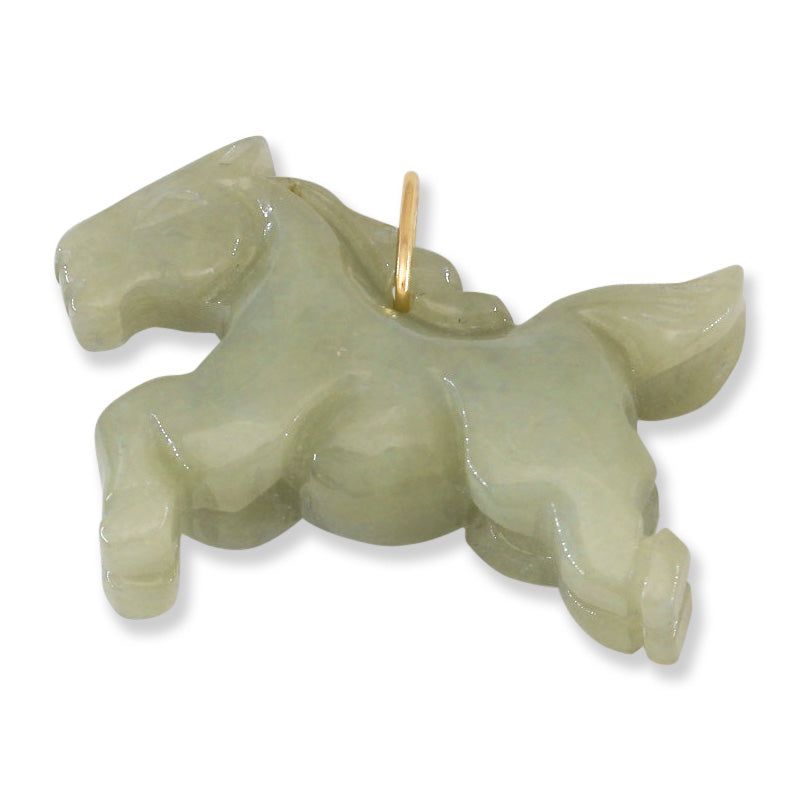 Green Jadeite Jade Horse 14K Yellow Gold Pendant jade jewelry