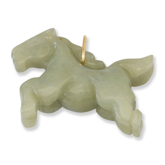 Green Jadeite Jade Horse 14K Yellow Gold Pendant | UPC #403918