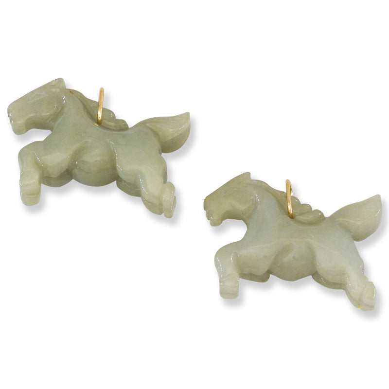 Green Jadeite Jade Horse 14K Yellow Gold Pendant jade jewelry