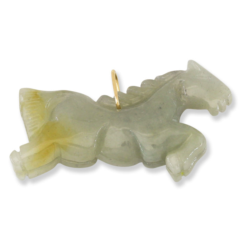 Green Jadeite Jade Horse 14K Yellow Gold Pendant | UPC #403901