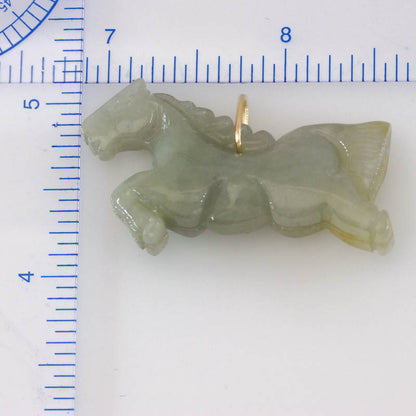 Green Jadeite Jade Horse 14K Yellow Gold Pendant | UPC #403901