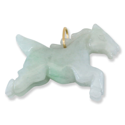 Green Jadeite Jade Horse 14K Yellow Gold Pendant | UPC #403871
