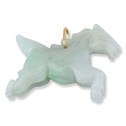 Green Jadeite Jade Horse 14K Yellow Gold Pendant | UPC #403871
