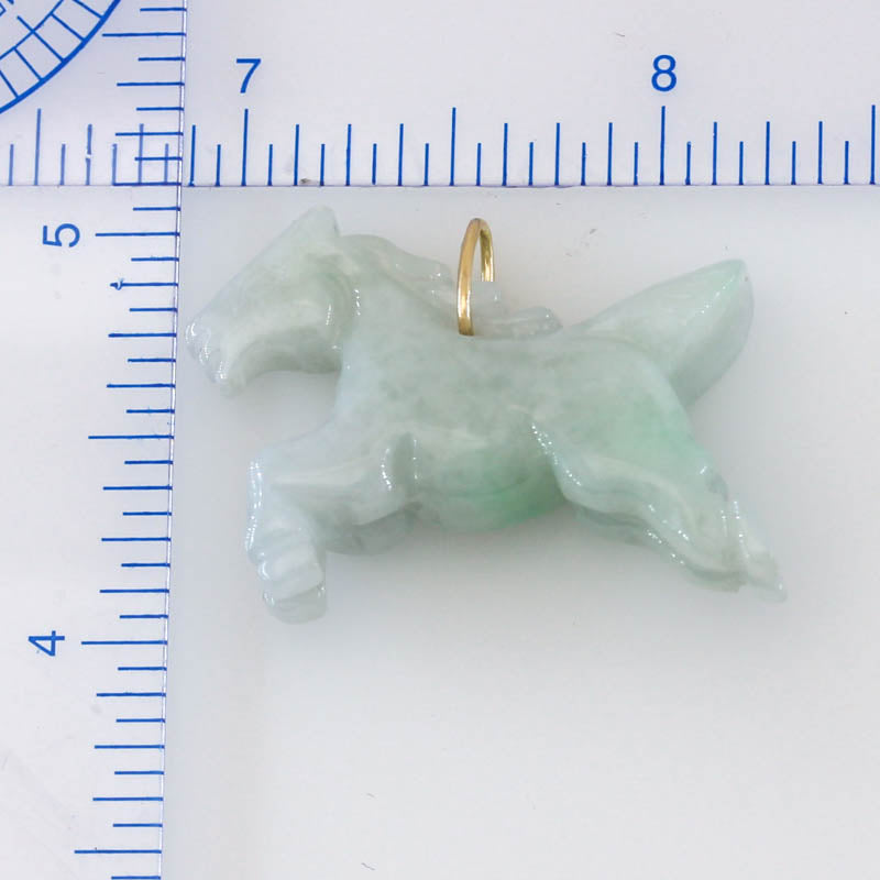 Green Jadeite Jade Horse 14K Yellow Gold Pendant | UPC #403871
