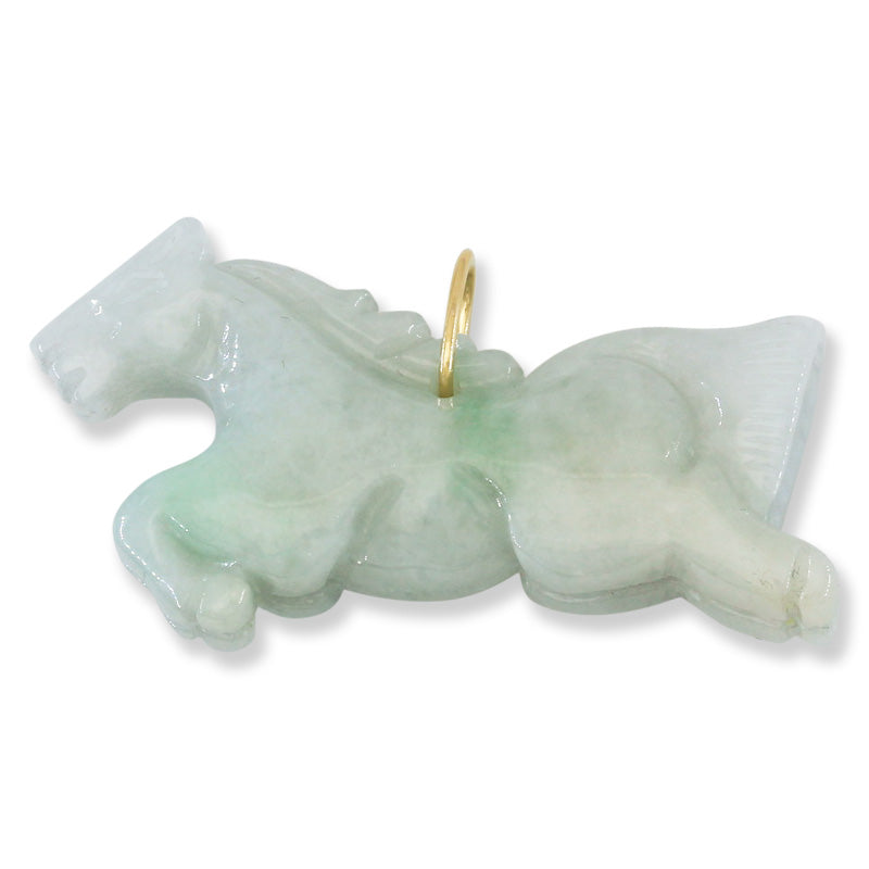 Green Jadeite Jade Horse 14K Yellow Gold Pendant | UPC #403864