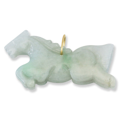 Green Jadeite Jade Horse 14K Yellow Gold Pendant | UPC #403864