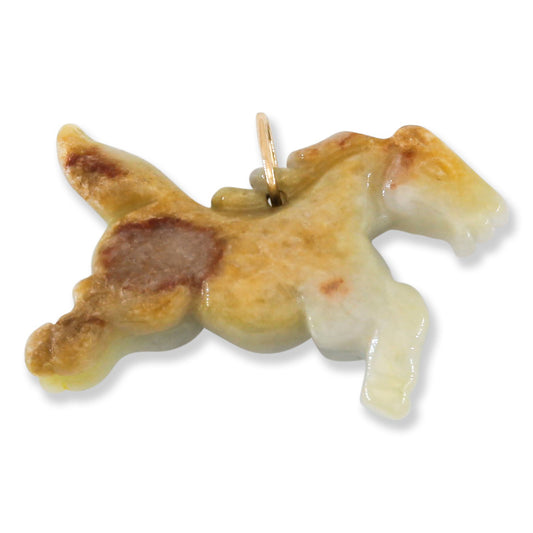 Red & Green Jadeite Jade Horse 14K Yellow Gold Pendant | UPC #403833
