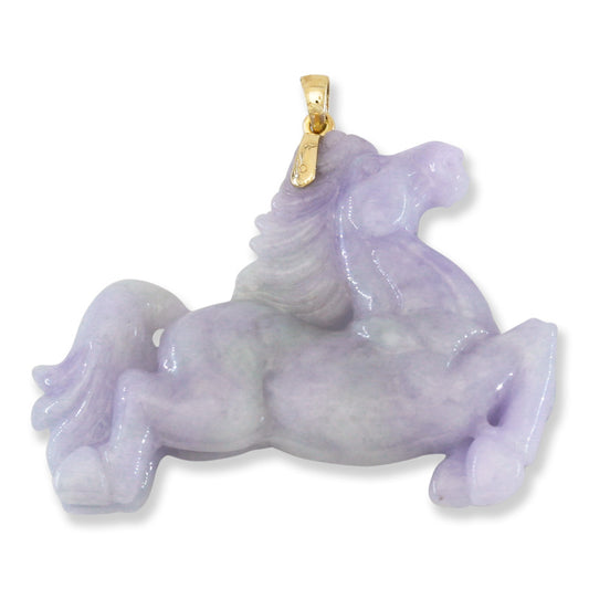 Lavender Jadeite Jade Horse 14K Yellow Gold Pendant | UPC #402942