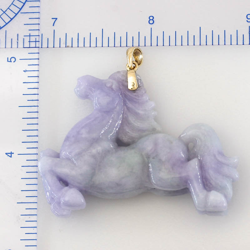 Lavender Jadeite Jade Horse 14K Yellow Gold Pendant jade jewelry