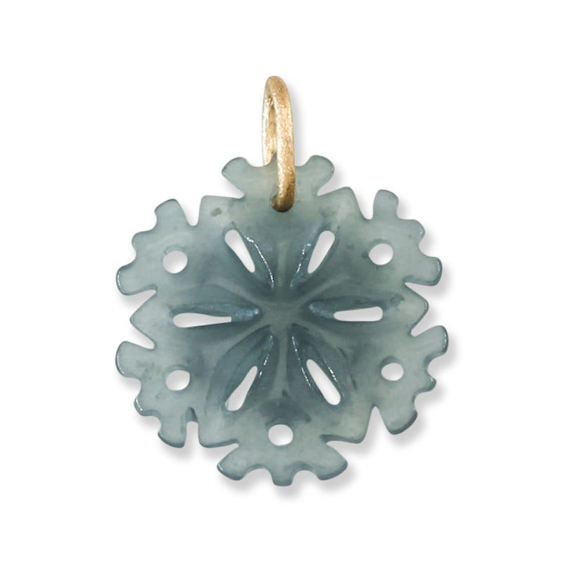 Blue Green Jadeite Jade Snowflake 14K Yellow Gold Pendant | Guatemalan Jade | UPC #403086