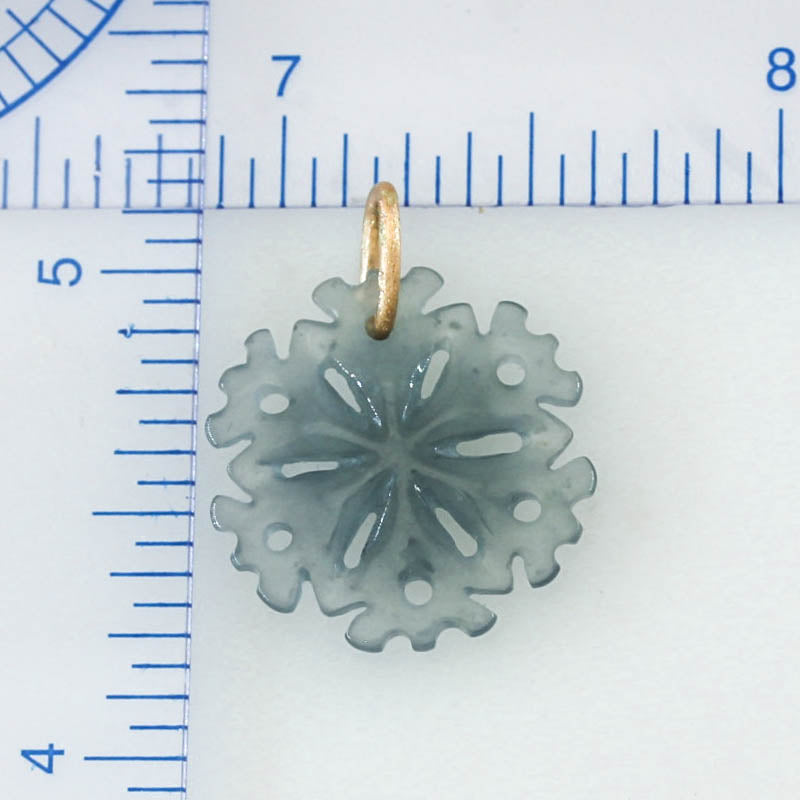 Blue Green Jadeite Jade Snowflake 14K Yellow Gold Pendant | Guatemalan Jade | UPC #403086