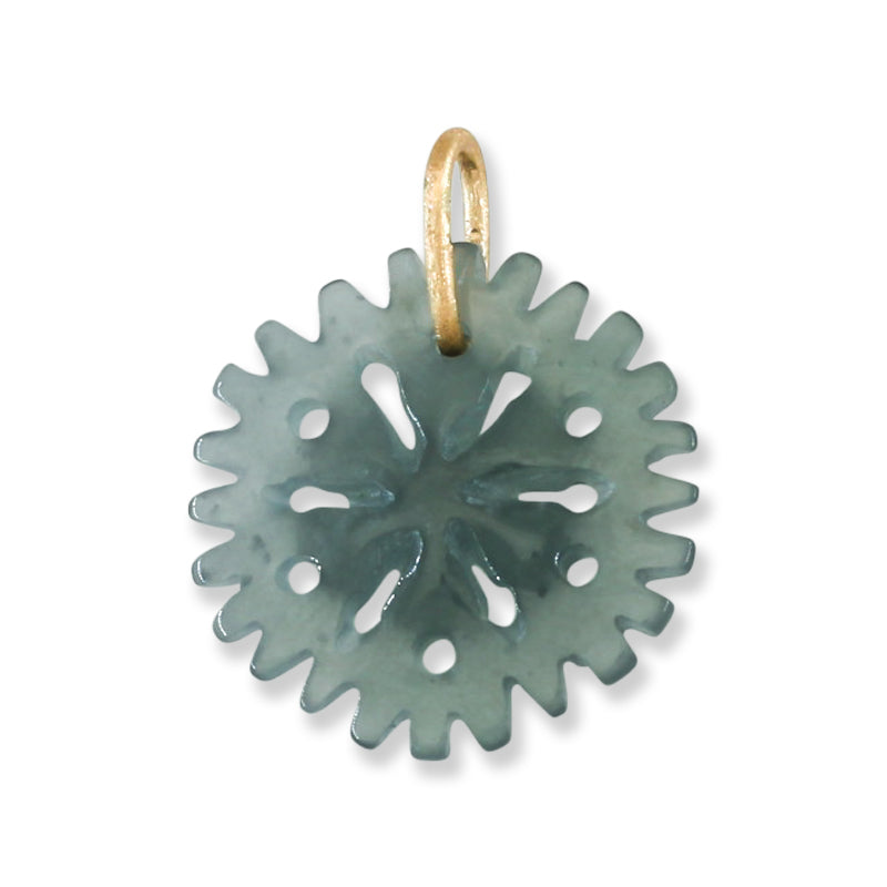 Blue Green Jadeite Jade Snowflake 14K Yellow Gold Pendant | Guatemalan Jade | UPC #403093