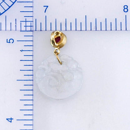 Small Ice Jadeite Jade Carved Lingzhi Mushroom 18K Yellow Gold Pendant | UPC #404021