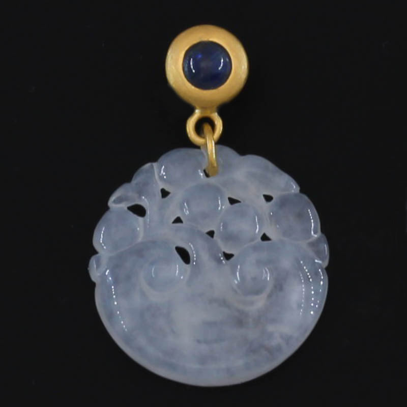 Small Ice Jadeite Jade Carved Lingzhi Mushroom 18K Yellow Gold Pendant | UPC #404038