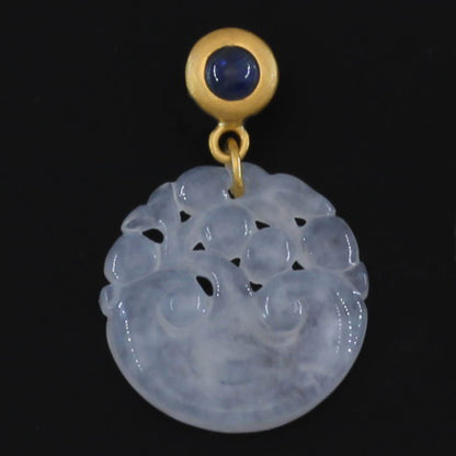 Small Ice Jadeite Jade Carved Lingzhi Mushroom 18K Yellow Gold Pendant | UPC #404038