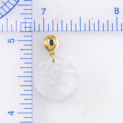 Small Ice Jadeite Jade Carved Lingzhi Mushroom 18K Yellow Gold Pendant | UPC #404038