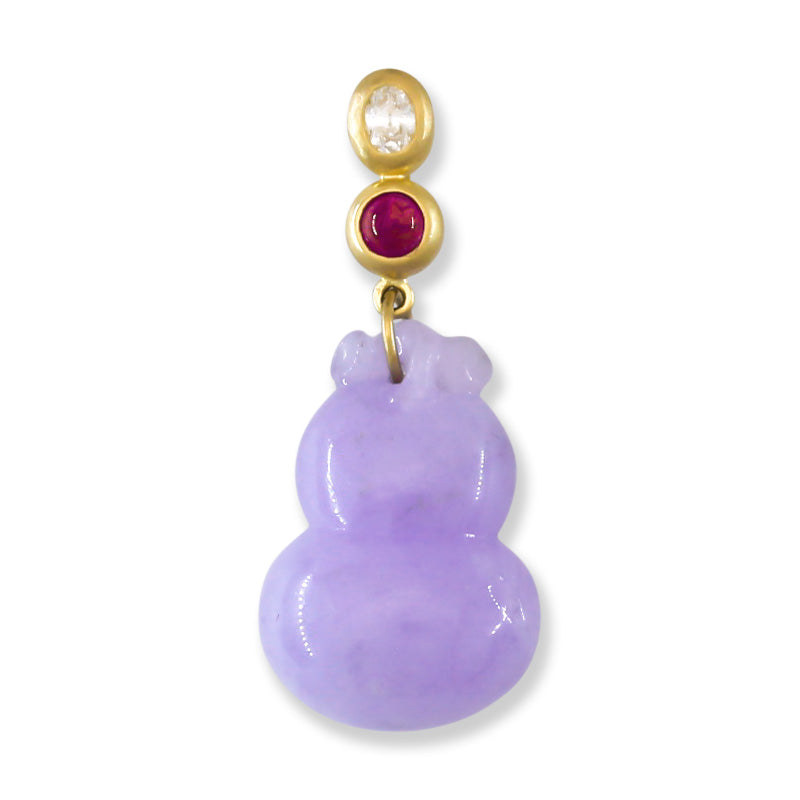 Lavender Jadeite Jade Carved Gourd 18K Yellow Gold Pendant | UPC #404045