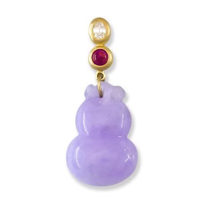 Lavender Jadeite Jade Carved Gourd 18K Yellow Gold Pendant | UPC #404045