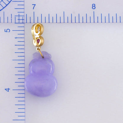 Lavender Jadeite Jade Carved Gourd 18K Yellow Gold Pendant | UPC #404045