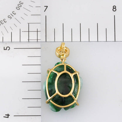 Green Jadeite Jade Carved Flower 18K Yellow Gold Pendant | UPC #404649