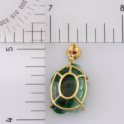 Green Jadeite Jade Carved Flower 18K Yellow Gold Pendant | UPC #404632