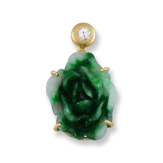 Green Jadeite Jade Carved Flower 18K Yellow Gold Pendant | UPC #404632