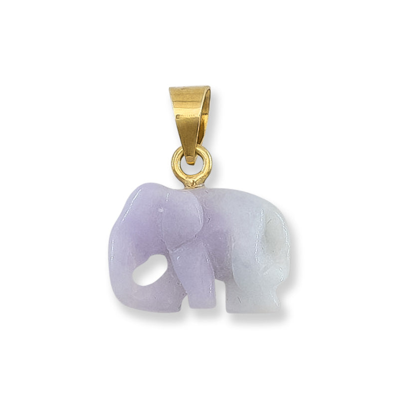 Vintage Lavender Jadeite Jade Elephant 14K Yellow Gold Pendant | UPC #405080
