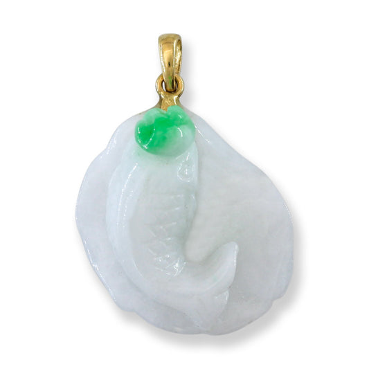 Vintage White & Green Jadeite Jade 14K Yellow Gold Pendant UPC #405103