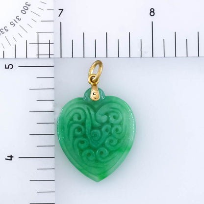 Green Jadeite Jade Carved Heart 14K Yellow Pendant | UPC #406070