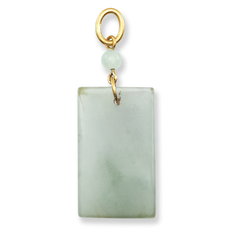 Icy Grey Jadeite Jade Tablet 14k Yellow Gold Pendant | UPC #406667