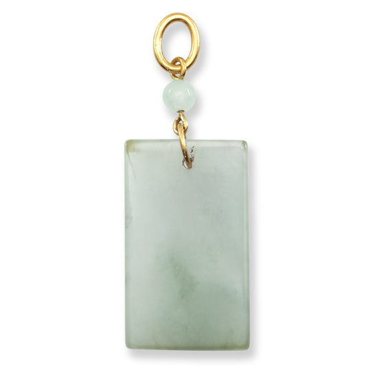 Icy Grey Jadeite Jade Tablet 14k Yellow Gold Pendant | UPC #406667