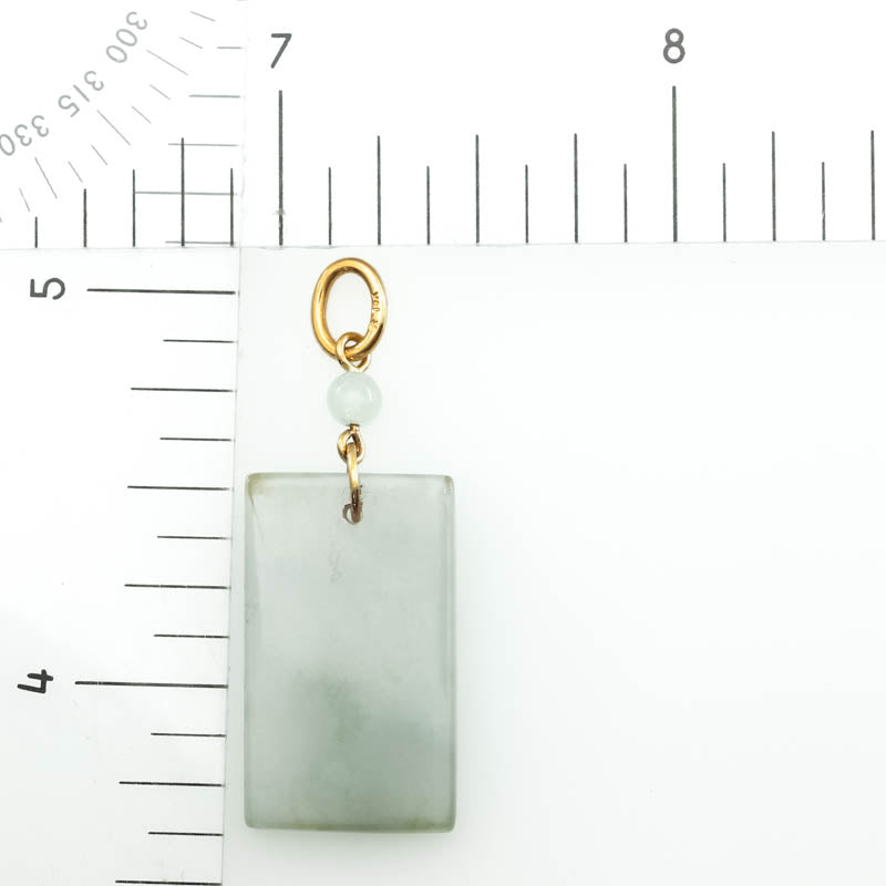Icy Grey Jadeite Jade Tablet 14k Yellow Gold Pendant | UPC #406667