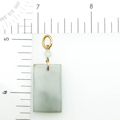 Icy Grey Jadeite Jade Tablet 14k Yellow Gold Pendant | UPC #406667