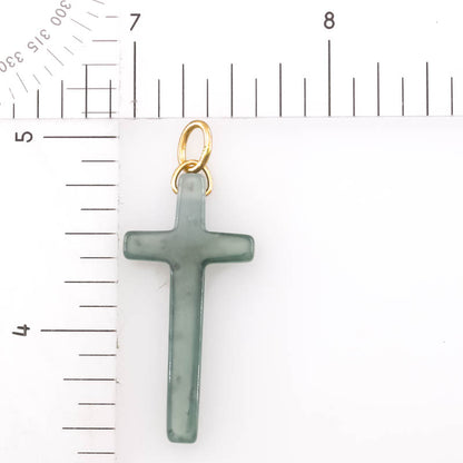 Blue Green Jadeite Jade Cross 14K Yellow Gold Pendant | Guatemalan Jade | UPC #406902