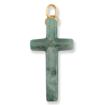 Blue Green Jadeite Jade Cross 14K Yellow Gold Pendant | Guatemalan Jade | UPC #406858
