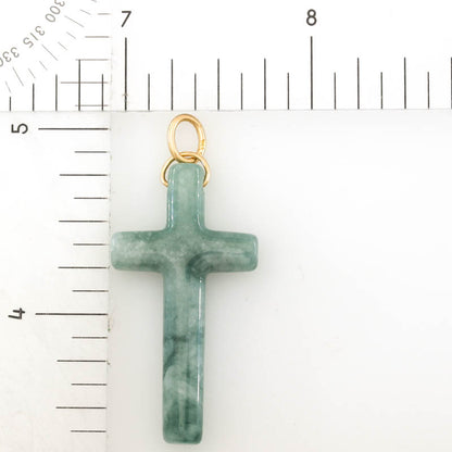 Blue Green Jadeite Jade Cross 14K Yellow Gold Pendant | Guatemalan Jade | UPC #406858