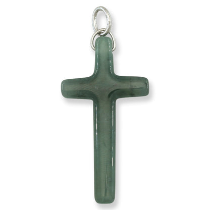 Blue Green Jadeite Jade Cross 14K White Gold Pendant | Guatemalan Jade | UPC #406841