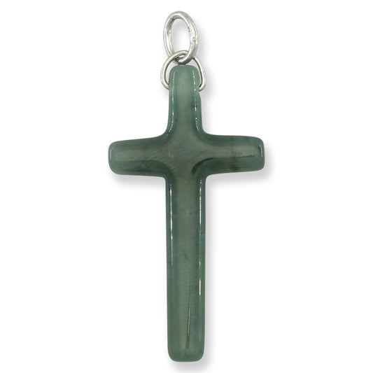 Blue Green Jadeite Jade Cross 14K White Gold Pendant | Guatemalan Jade | UPC #406841