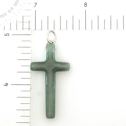 Blue Green Jadeite Jade Cross 14K White Gold Pendant | Guatemalan Jade | UPC #406841