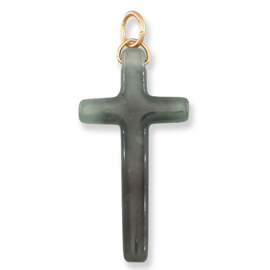 Blue Green Jadeite Jade Cross 14K Yellow Gold Pendant | Guatemalan Jade | UPC #406834