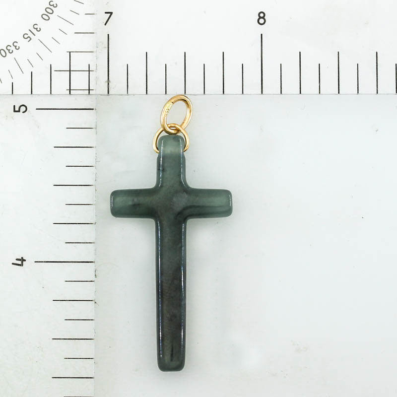 Blue Green Jadeite Jade Cross 14K Yellow Gold Pendant | Guatemalan Jade | UPC #406834