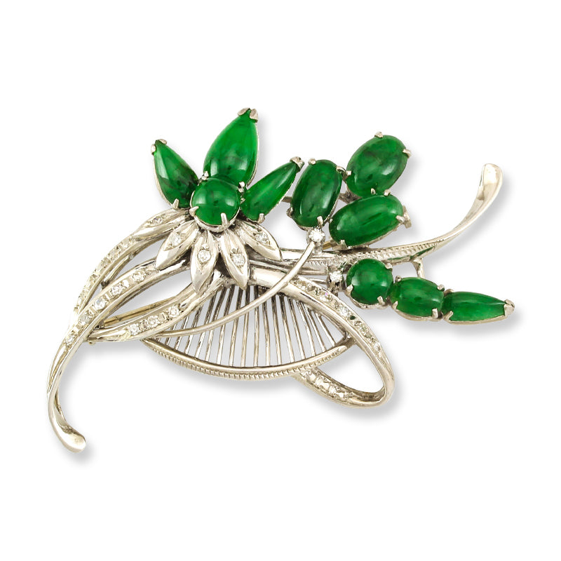 ESTATE 18K WHITE GOLD ESTATE GREEN JADEITE JADE PIN UPC #336759